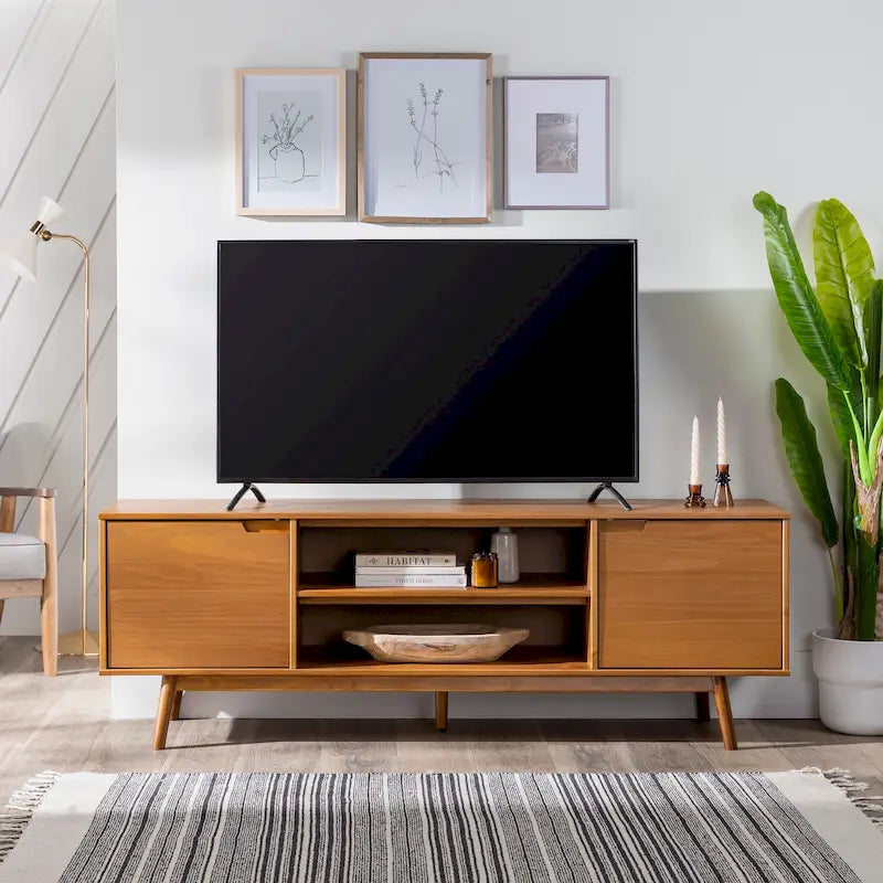 Meuble TV 70 pouces en bois massif de style Mid-Century