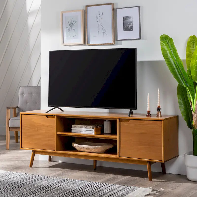 Meuble TV 70 pouces en bois massif de style Mid-Century