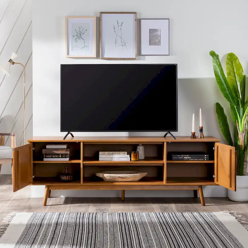Meuble TV 70 pouces en bois massif de style Mid-Century