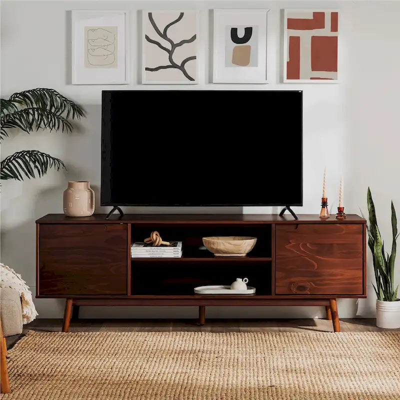 Meuble TV 70 pouces en bois massif de style Mid-Century