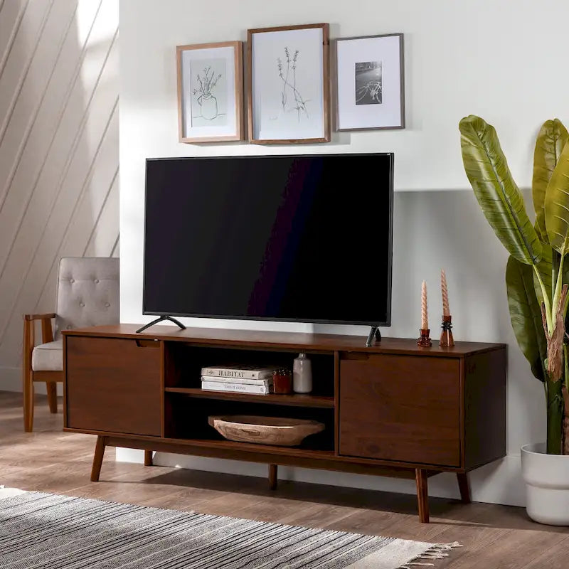 Meuble TV 70 pouces en bois massif de style Mid-Century