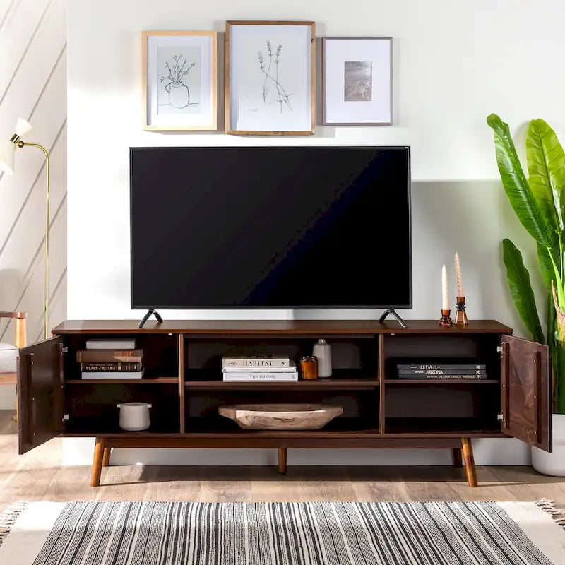 Meuble TV 70 pouces en bois massif de style Mid-Century