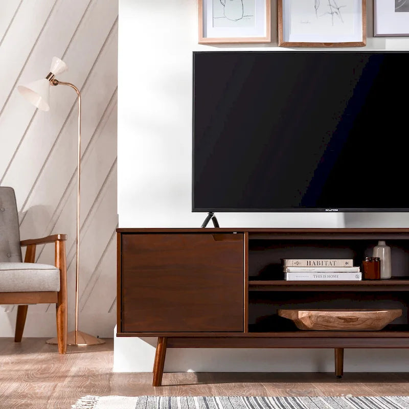 Meuble TV 70 pouces en bois massif de style Mid-Century