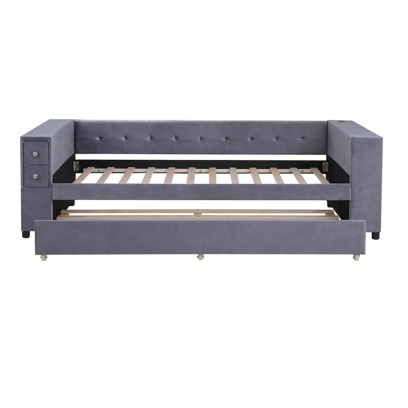 Cadre de lit de repos rembourré en velours avec ports de chargement USB