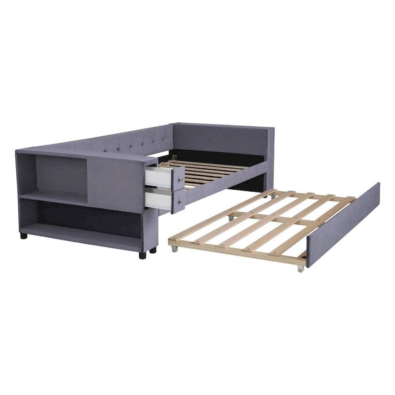 Cadre de lit de repos rembourré en velours avec ports de chargement USB