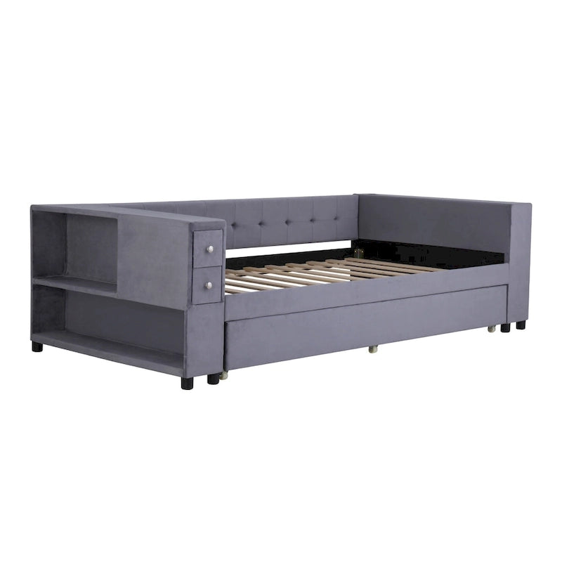 Cadre de lit de repos rembourré en velours avec ports de chargement USB