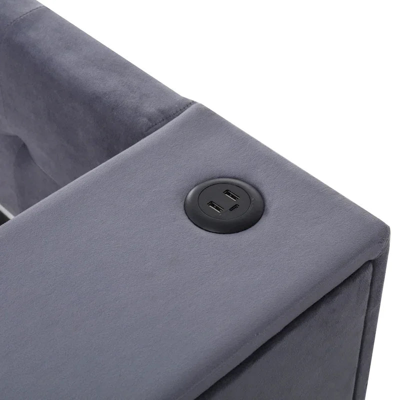 Cadre de lit de repos rembourré en velours avec ports de chargement USB