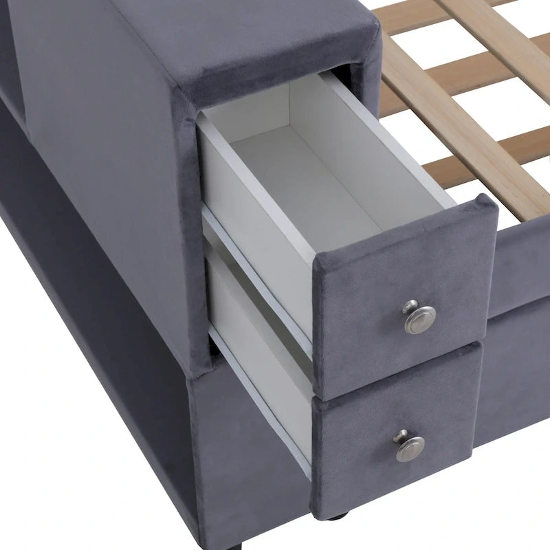 Cadre de lit de repos rembourré en velours avec ports de chargement USB