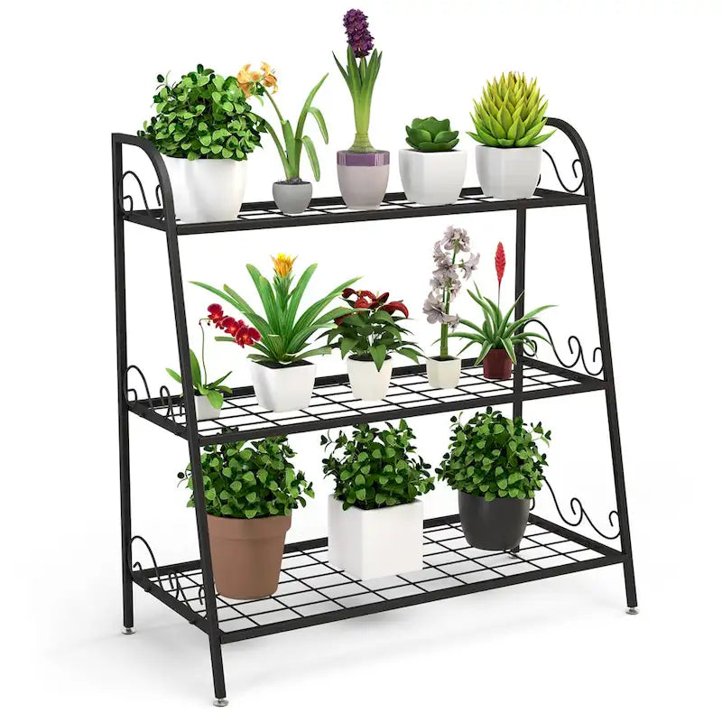 Étagère à Plantes en Métal à 3 Niveaux Support de Pots de Fleurs Présentoir