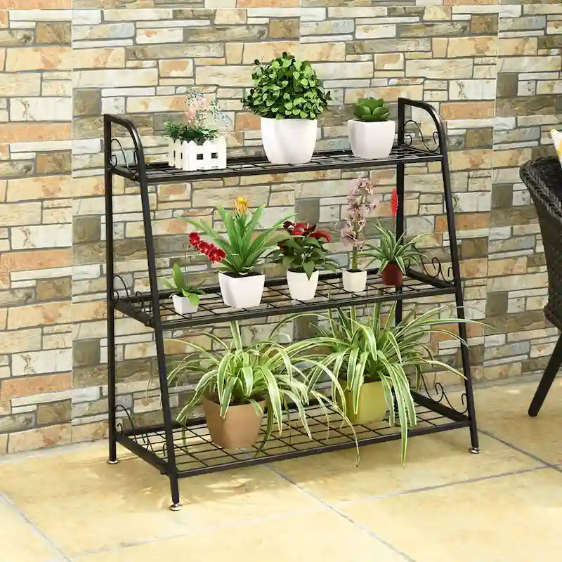 Étagère à Plantes en Métal à 3 Niveaux Support de Pots de Fleurs Présentoir