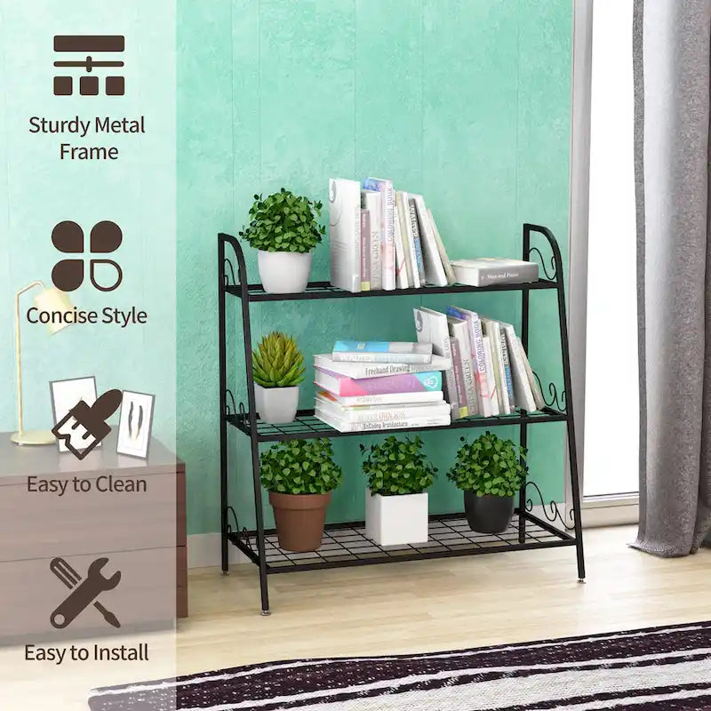 Étagère à Plantes en Métal à 3 Niveaux Support de Pots de Fleurs Présentoir