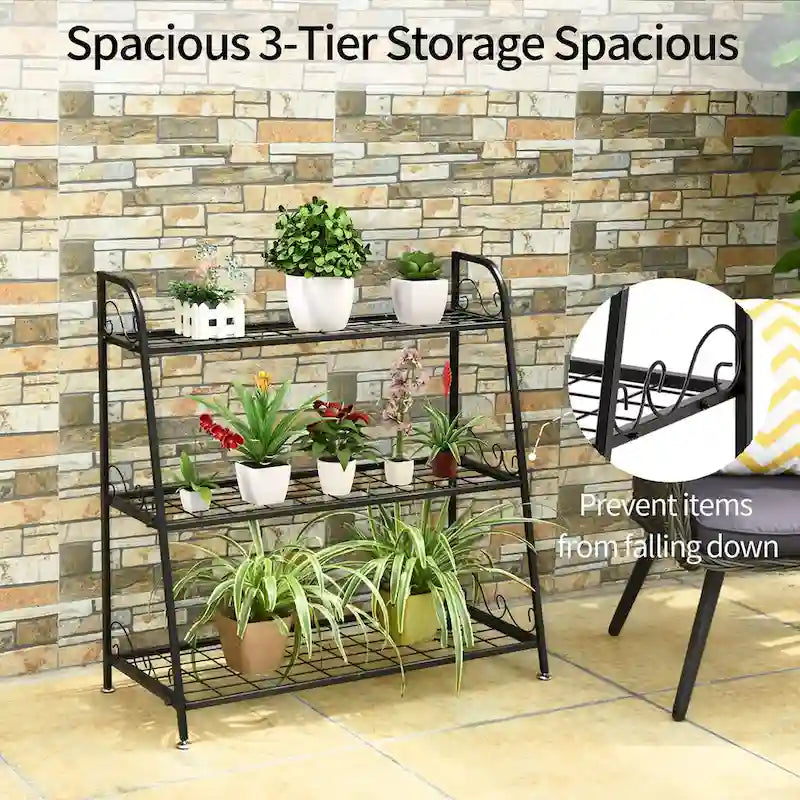 Étagère à Plantes en Métal à 3 Niveaux Support de Pots de Fleurs Présentoir