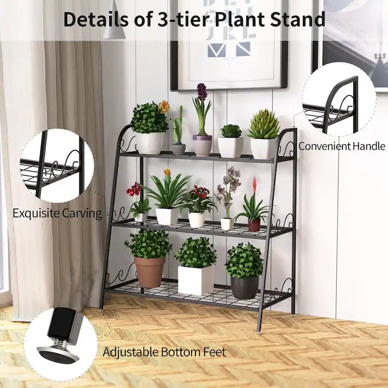 Étagère à Plantes en Métal à 3 Niveaux Support de Pots de Fleurs Présentoir