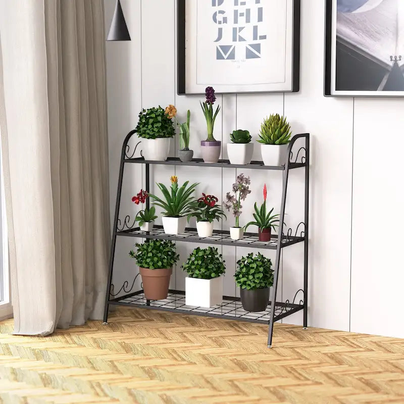 Étagère à Plantes en Métal à 3 Niveaux Support de Pots de Fleurs Présentoir