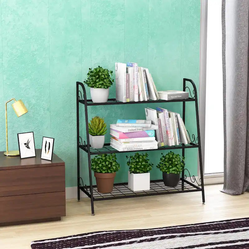 Étagère à Plantes en Métal à 3 Niveaux Support de Pots de Fleurs Présentoir