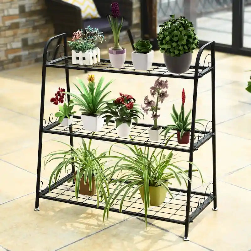Étagère à Plantes en Métal à 3 Niveaux Support de Pots de Fleurs Présentoir