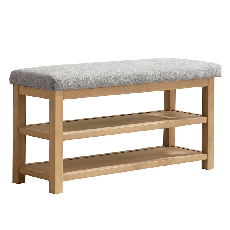 Banc multifonctionnel en bois massif avec étagères de rangement 117 cm