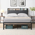 Lit plateforme queen size en métal avec tête de lit rembourrée et USB