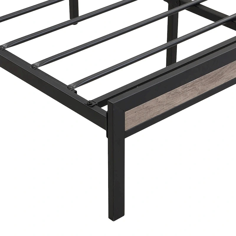 Lit plateforme queen size en métal avec tête de lit rembourrée et USB