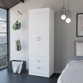 Armoire moderne à deux portes avec deux tiroirs inférieurs et tringle de suspension pour chambre à coucher