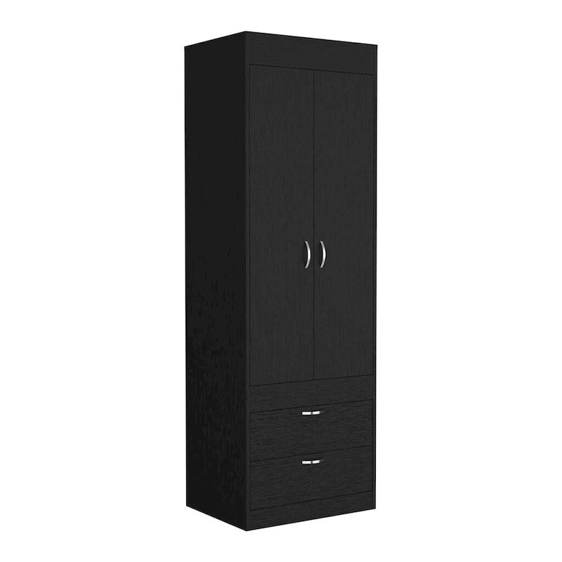 Armoire moderne à deux portes avec deux tiroirs inférieurs et tringle de suspension pour chambre à coucher