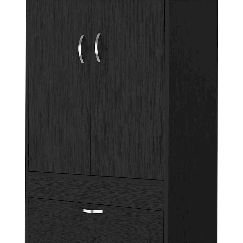 Armoire moderne à deux portes avec deux tiroirs inférieurs et tringle de suspension pour chambre à coucher