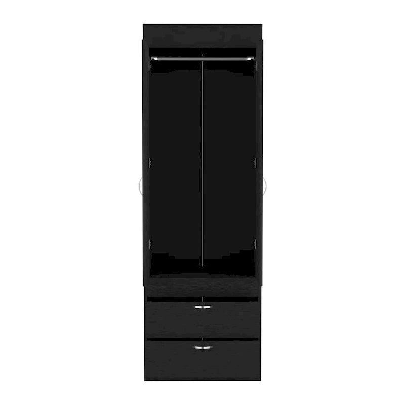 Armoire moderne à deux portes avec deux tiroirs inférieurs et tringle de suspension pour chambre à coucher