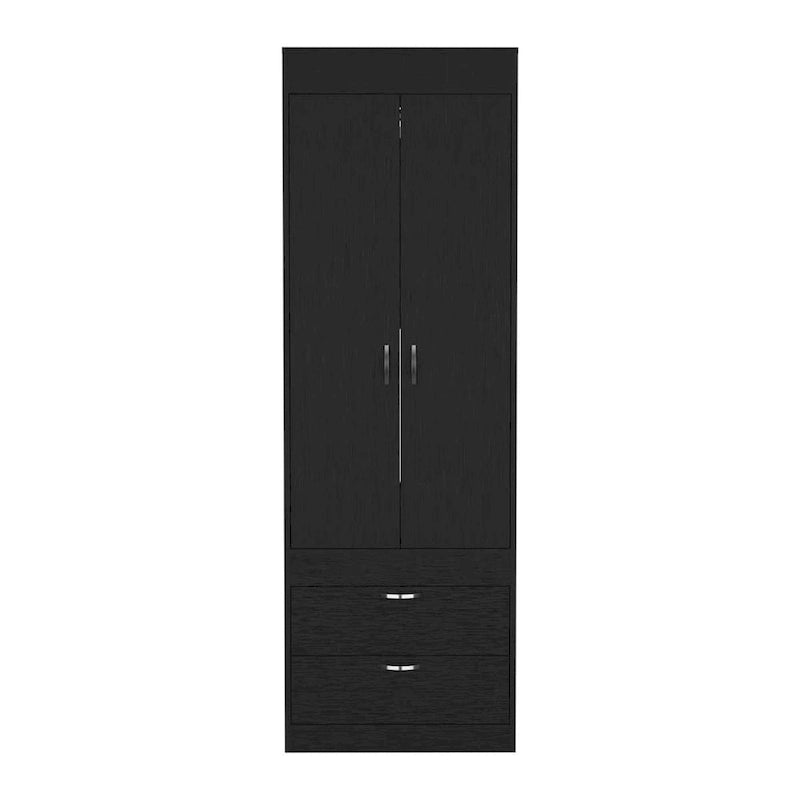 Armoire moderne à deux portes avec deux tiroirs inférieurs et tringle de suspension pour chambre à coucher