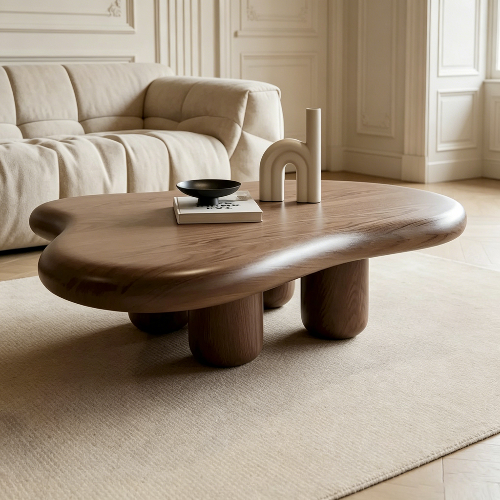 Table basse moderne en noyer en forme de nuage de 48,4 pouces