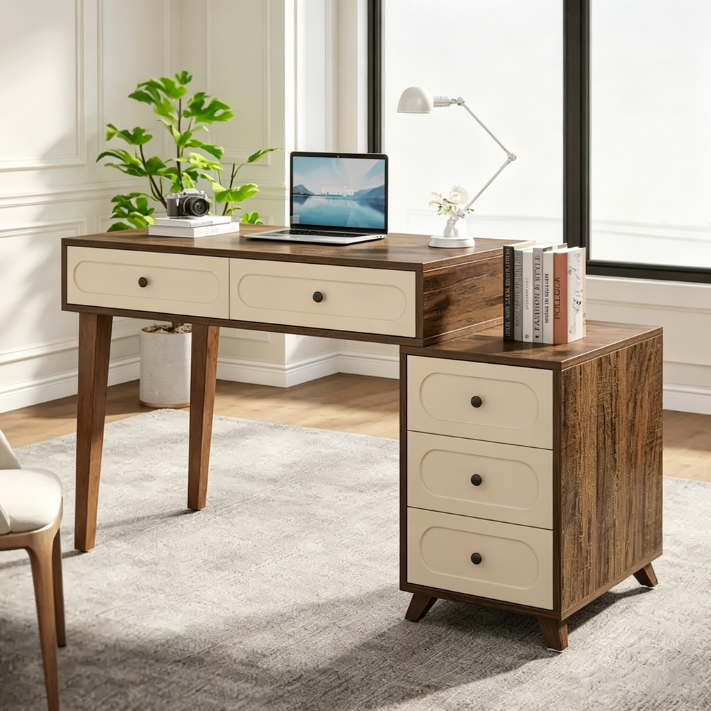 Bureau informatique de 51 pouces avec caisson de rangement réversible et support d'imprimante