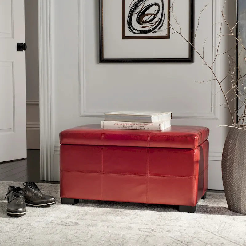 Banc de rangement capitonné en similicuir marron