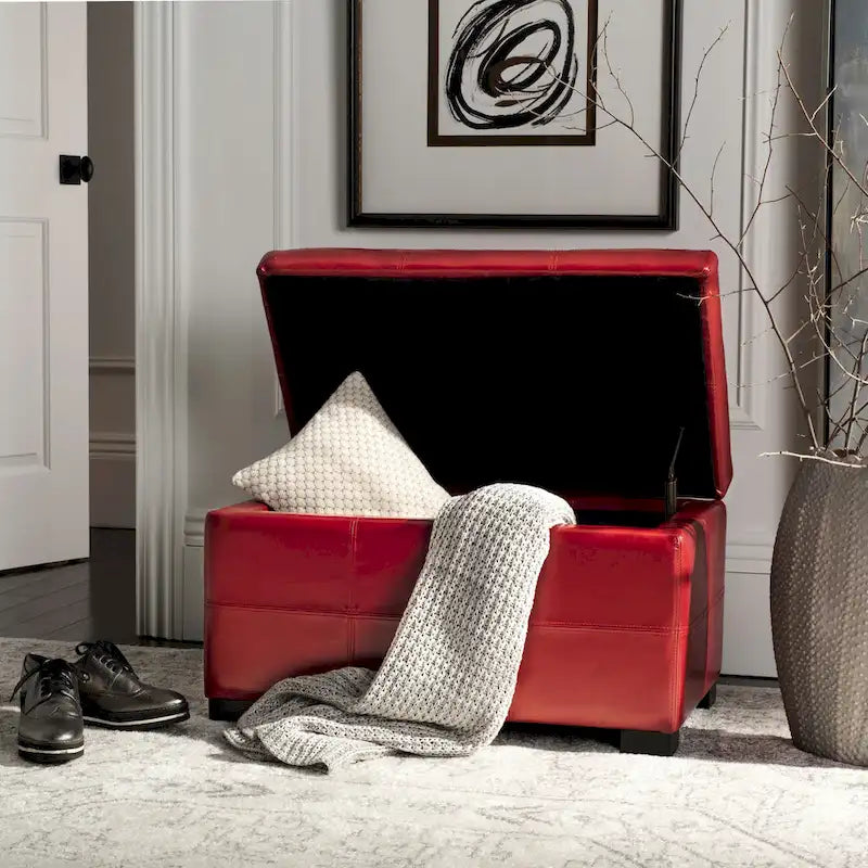 Banc de rangement capitonné en similicuir marron