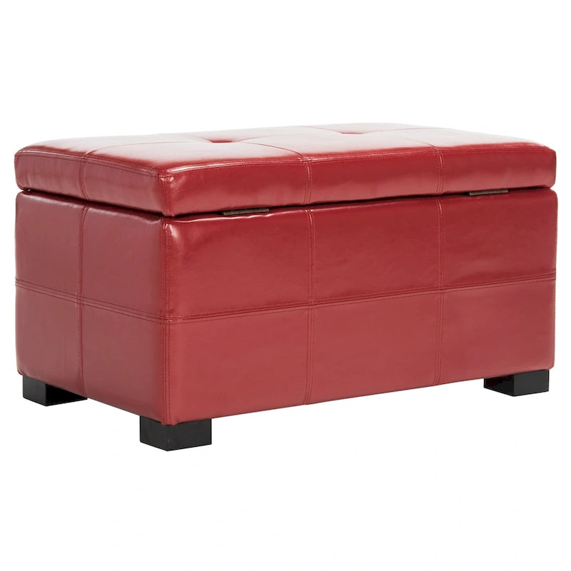 Banc de rangement capitonné en similicuir marron