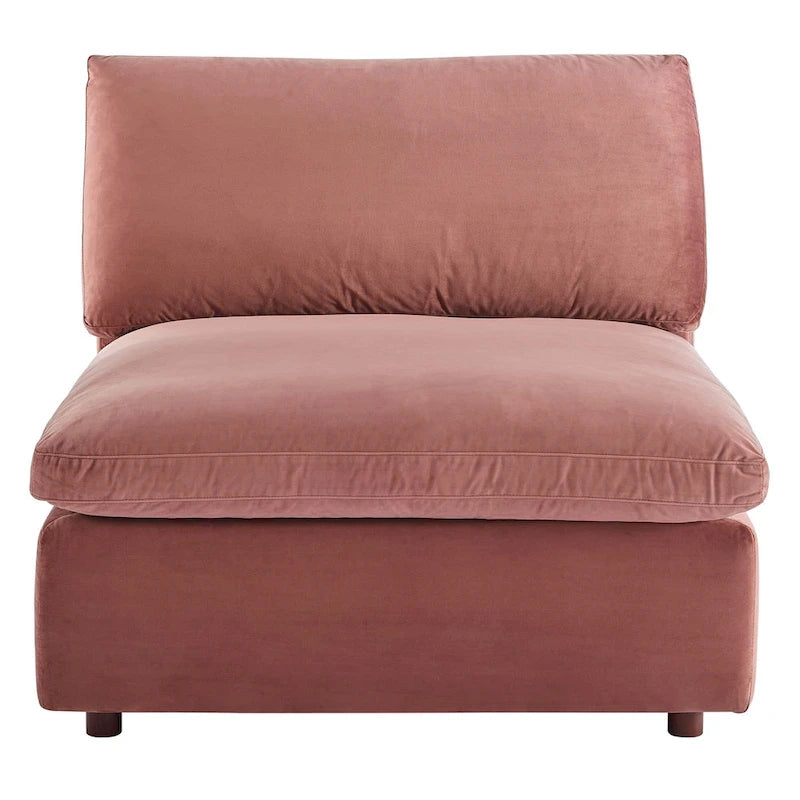 Fauteuil sans accoudoirs en velours haute performance garni de duvet et surpiqué