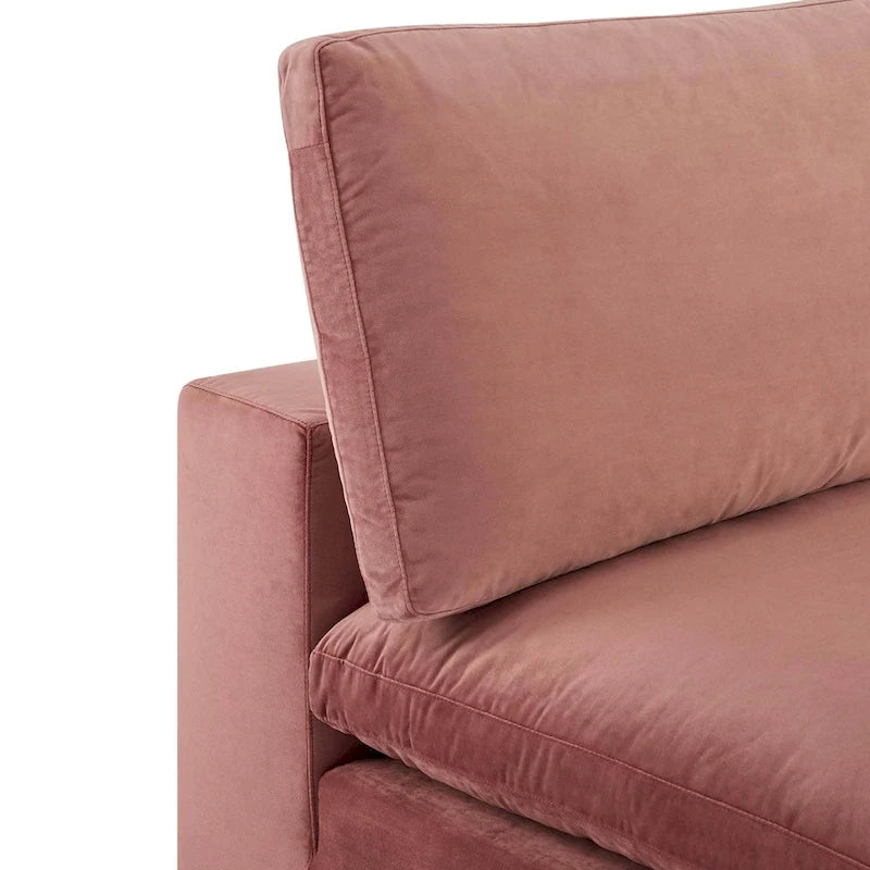 Fauteuil sans accoudoirs en velours haute performance garni de duvet et surpiqué