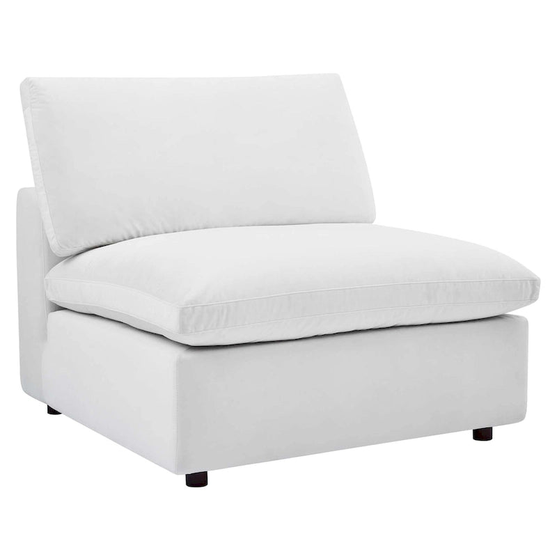 Fauteuil sans accoudoirs en velours haute performance garni de duvet et surpiqué