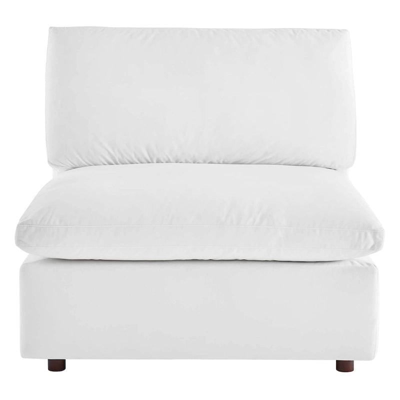 Fauteuil sans accoudoirs en velours haute performance garni de duvet et surpiqué