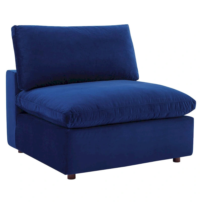 Fauteuil sans accoudoirs en velours haute performance garni de duvet et surpiqué