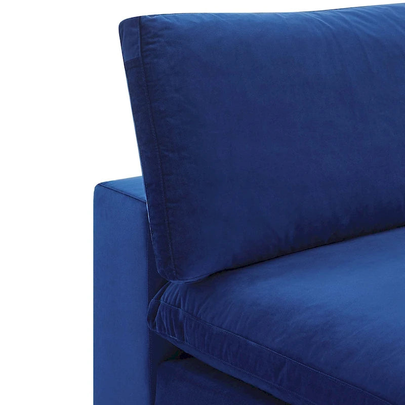 Fauteuil sans accoudoirs en velours haute performance garni de duvet et surpiqué