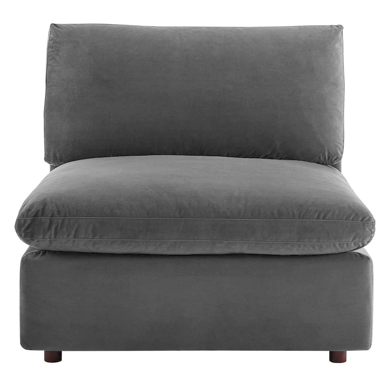 Fauteuil sans accoudoirs en velours haute performance garni de duvet et surpiqué