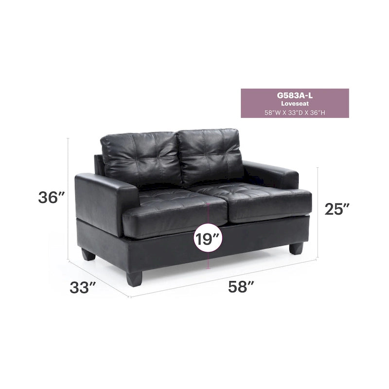 Canapé droit en similicuir avec accoudoirs évasés de 58 po de large - 34L x 58W x 36H