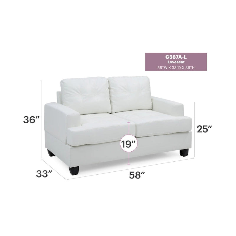 Canapé droit en similicuir avec accoudoirs évasés de 58 po de large - 34L x 58W x 36H