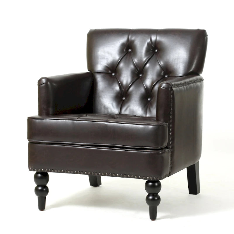 Fauteuil club en cuir marron