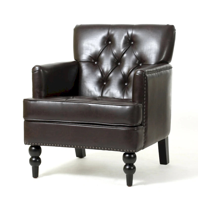 Fauteuil club en cuir marron
