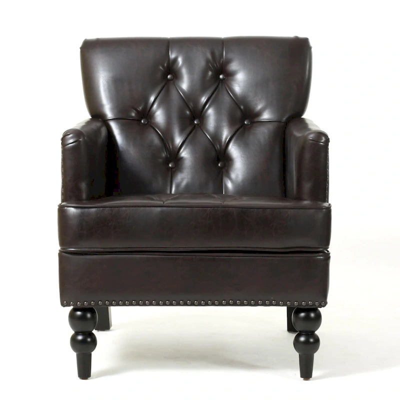 Fauteuil club en cuir marron