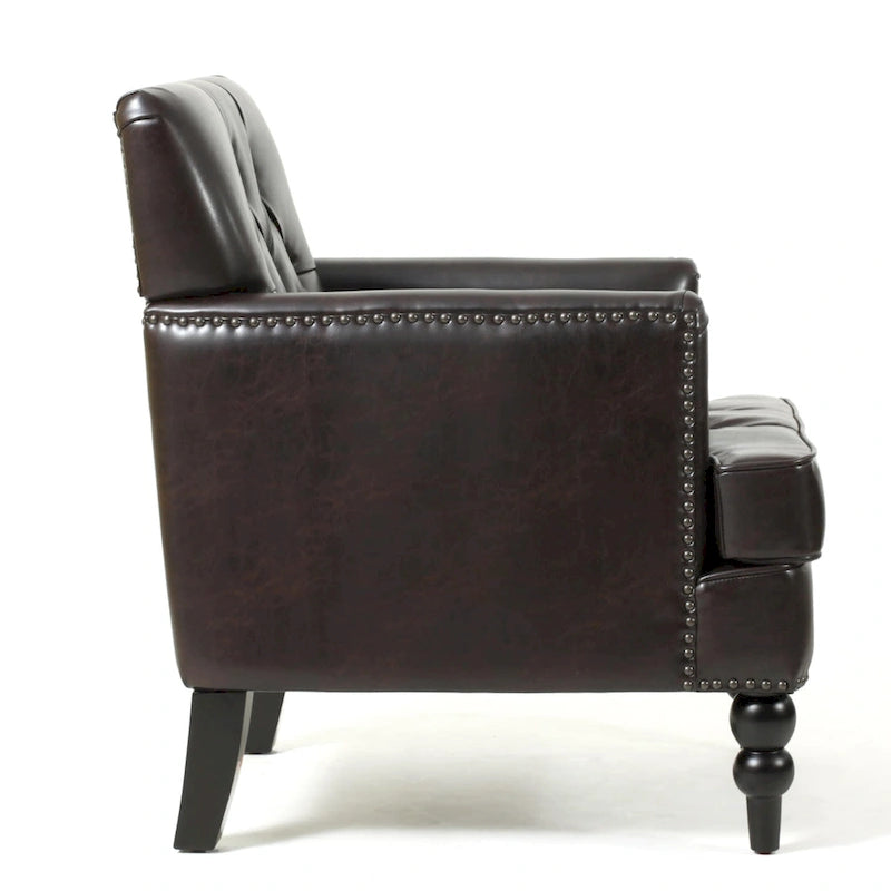 Fauteuil club en cuir marron