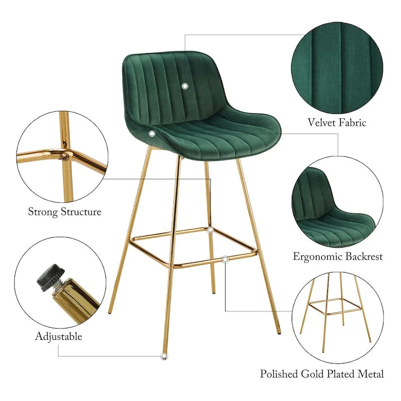 2 tabourets de bar pivotants confortables en velours