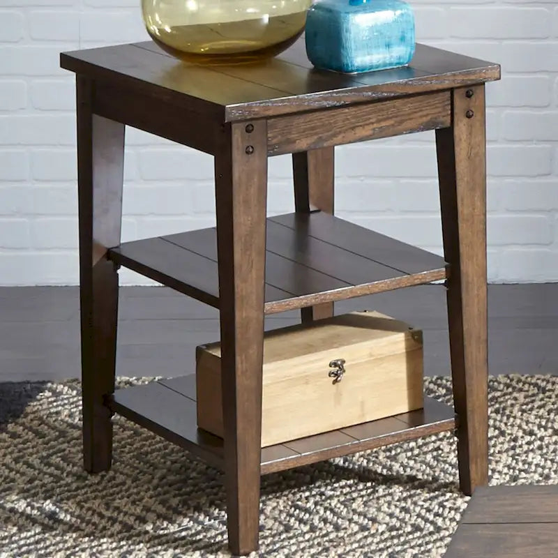 Lake House Rustic Brown Oak Tiered Table - W48 x D18 x H29