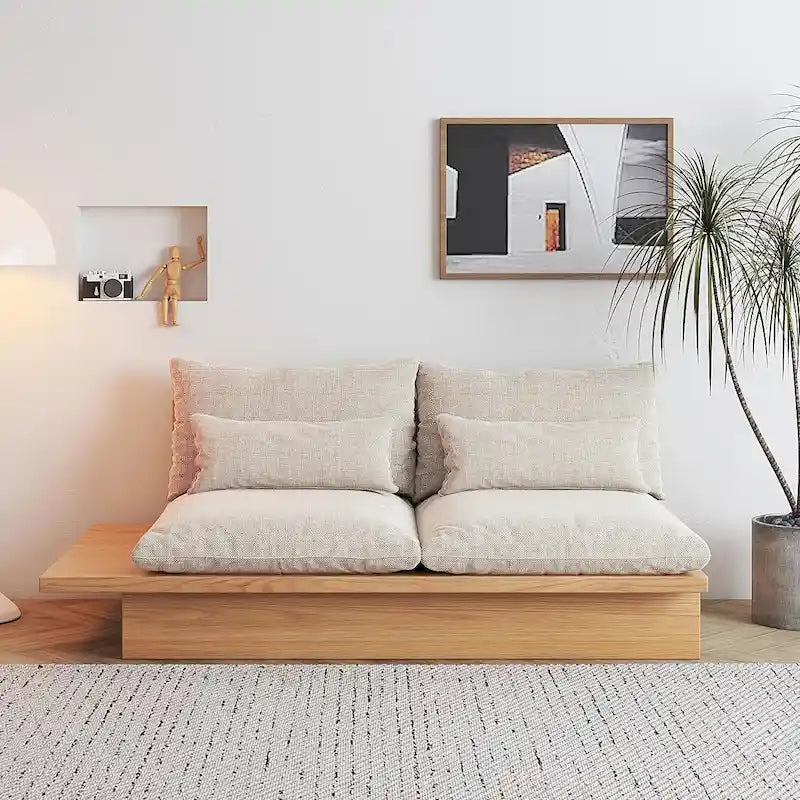 Canapé en coton beige avec cadre en bois