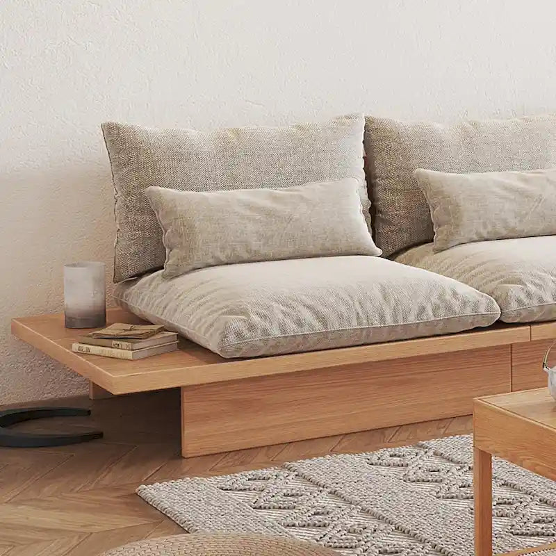 Canapé en coton beige avec cadre en bois